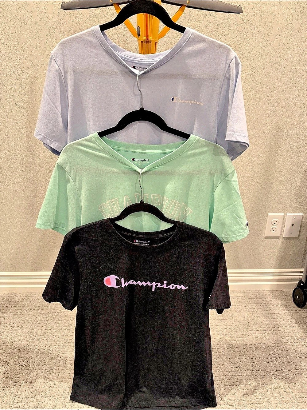 Champion Logo T-Shirt 3-Piece Set in Black, Mint & Blue